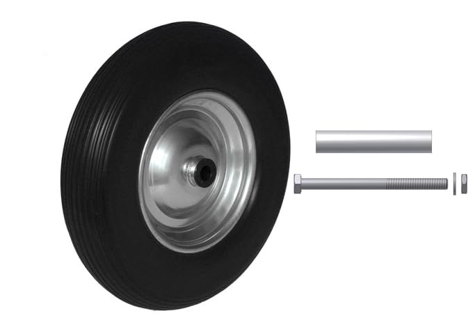 Rueda de carretilla de poliuretano, caucho macizo, 3,50-8 - Ø 350 x 80 mm, incluye eje