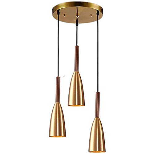 Suspension luminaire laiton et bois pour cuisine îlot et table