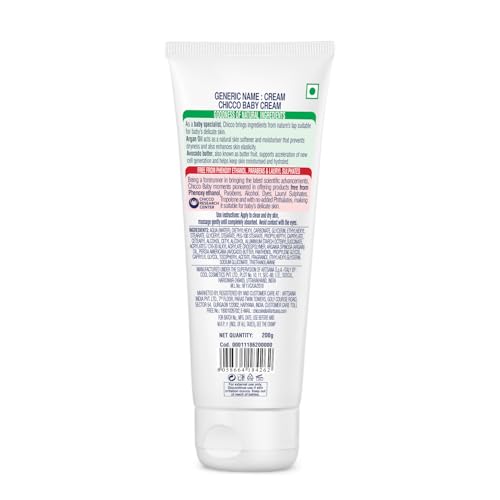 Image of Chicco Baby Moments Baby Cream for Babies with Argan Oil & Avocado Butter, 200g| Natural Ingredients for Hydrated Skin | Dermatologically Tested | Phenoxyethanol, Parabens & Lauryl sulphates free