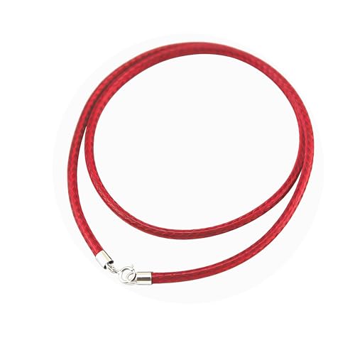 Image of Glory Qin Red Silk Braided Rope Chain 925 Silver Plated Clasp Leather Cord Chain Necklace Rope (3.0 mm, 16 Inches)