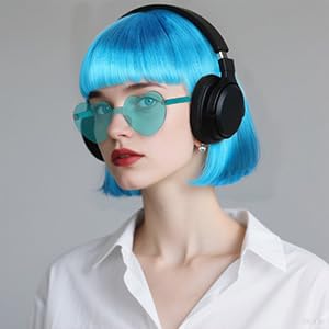 BECULINA Brilliant Blue Bob wig+Hair Cap Blue Funny Wig with Bangs for Women Bright Blued Bob Cosplay Wigs for Cosplay Halloween Theme Party Costume Outfit - Image 3