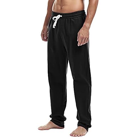 AMY COULEE Mens Cotton Athletic Pants Open Bottom Running Sweatpants Straight Leg Casual Joggers with Pockets, Black, Small Cover