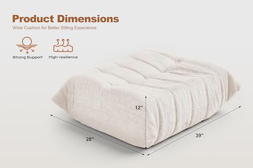 Image of Bean Bag Pouf Ottoman, Foot Stool, Foot Rest with Memory Foam Filled, Rectangle Ottoman for Living Room, Bedroom, Office (Beige Teddy)