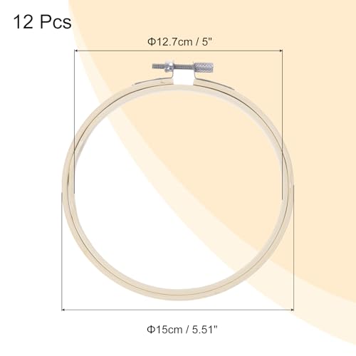 Image of MECCANIXITY 12 Pieces 5 Inch Embroidery Hoops Adjustable Round Bamboo Circle Cross Stitch Hoop Ring for Art Craft Handy Sewing Needlework DIY Decoration