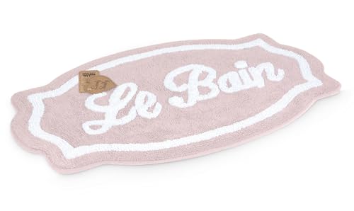 Generico Lovely Shabby Tappeto da Bagno Chic Scritta Le Bain in Tessuto Morbido Dimensioni 60 x 110 cm, 6 Colori Assortiti (Rosa)