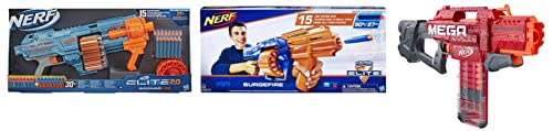 Image of Nerf Elite 2.0 Shockwave RD-15 Blaster,Multicolor&Surgefire Elite Blaster 15-Dart&Mega Motostryke Motorized 10-Foam Dart Blaster,Includes 10 Darts&10-Dart Clip,for Kids and Adults,Multicolor