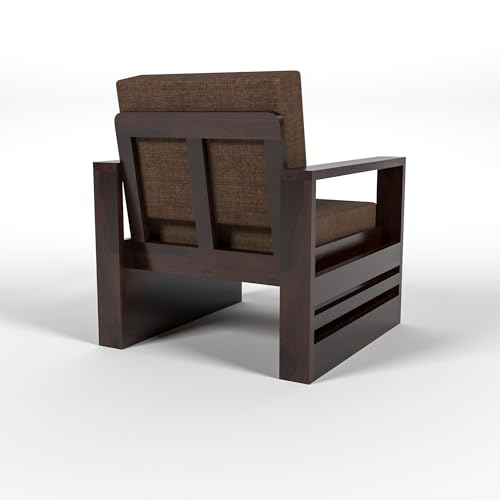 Image of Solid Sheesham Wood Single Seater Sofa - Elegant Wooden Single Sofa Chair for Living Room Home & Office (Design 25)