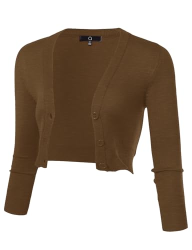 Image of Allsense Women's Cropped Bolero Shrug Cardigan | 3 /4 Sleeve, Button Down, Lightweight Knit Sweater
