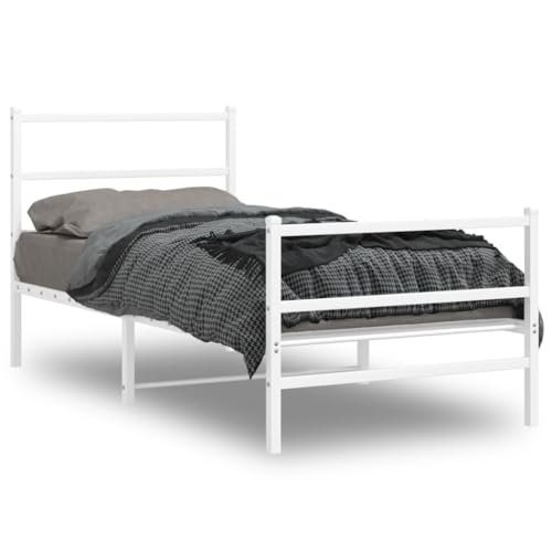 KLYEON Estructura Cama Metal con cabecero y Estribo Blanco 90x190 cm Camas y somieres