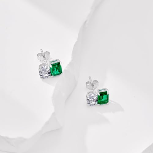 14k Gold White Oval Emerald and Moissanite Stud Earrings, Unique and Chic, Ideal for Any Event or Best Gift4