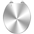 WHFEOIV9RE Round Toilet Seat Silver Brushed metal Resin Toilet Seat Quietly Slow Close with Quick-Release Hinges Toilet Seat with Cover Easy to Clean Install