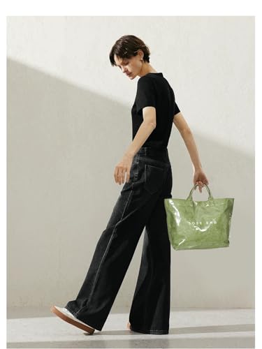 Image of Large Tote Bags for Women PVC Clear Totes Bag Plastic Carry All Bag Kraft Paper Shoulder Handbag Hobo for Work Travel