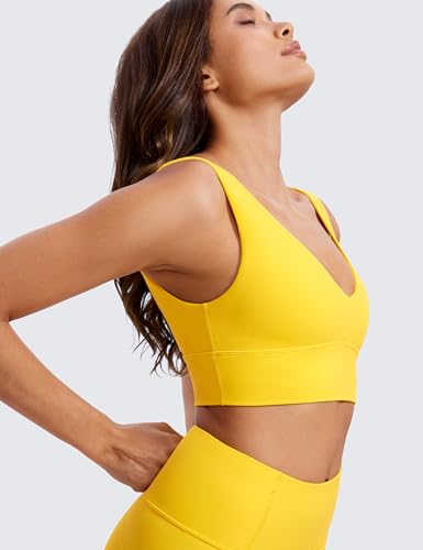 Image of CRZ YOGA Butterluxe V Neck Longline Sports Bra | Light Support, Removable Pads, Yoga, Extremely Soft, U Back, Wide Straps, for Women