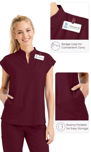 Image of Women's Sleeveless Scrub Top, Stand Collar Loose Fit Medical