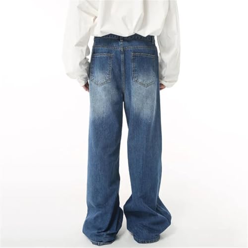 Men's Baggy Jeans Loose Wide Leg Denim Trousers Vintage Mid High Waisted Pants3