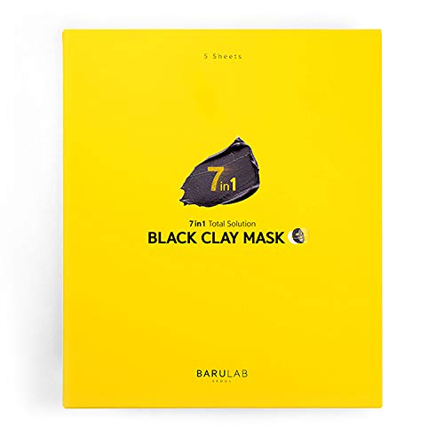 Barulab, Korean Facial Mask Black Clay Mask Sheets X 5EA | 7 in 1 Total Solution | Deep Cleansing | Moisturizing | Exfoliating | Sebum Control