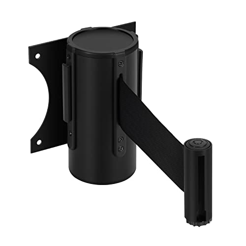 Flexzion Retractable Wall Barrier Belt Retractable Rope Safety Barriers 10 Ft / 3M Black Wall Mounted Stanchions With Retractable Belts Crowd Barrier Tape Queue Line Dividers Steel Case #TOP27