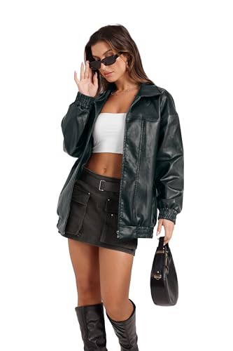 Image of Sampeel Leather Jacket Women Faux Oversized Motorcycle Bomber Coats 2026 Fall Fashion Outfits Winter Clothes