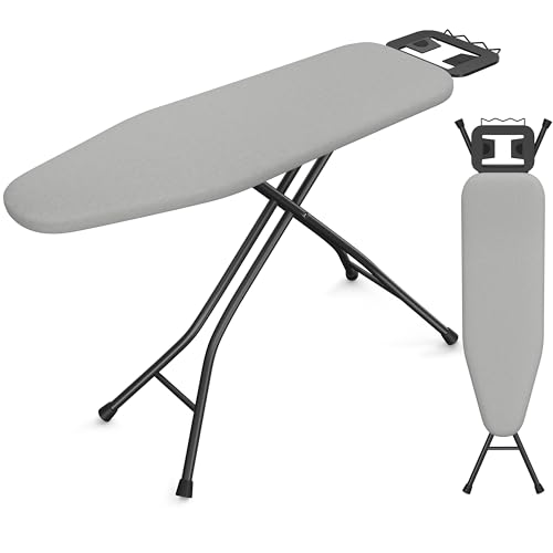 Yaheetech Foldable Ironing Board, Heavy Duty Iron Board with 9 Adjustable Heights, 4 Layer Cover and Safety Iron Rest, 52X14 Compact and Space Save Iron Board for Home Laundry Room Use, Gray