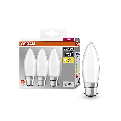 OSRAM Base Classic B 40 FR LED LAMPE avec base B22D, mini-tenues forme, 3 pack, 4,9W, 470 lm, 2700k, lumière blanche chaude, développement de la chaleur inférieure, longue durée de vie