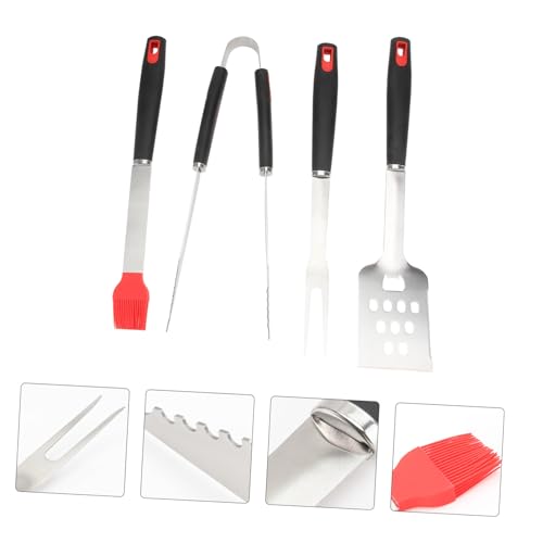 Set de 4 utensilios de acero inoxidable para parrilla