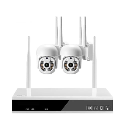 Sistemas de cámaras CCTV, De Cámaras De Seguridad PTZ De 3MP Y 8 Canales, Kit De NVR PoE CCTV For Exteriores, Metal, Blanco, H.265X, Juego De Cámara IP De Videovigilancia(1T,8CH NVR and 2Cameras)