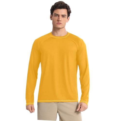GuoChe Orange Men's UPF 50+ Loose Crew Neck Loose UV Protection Long Sleeve Hiking