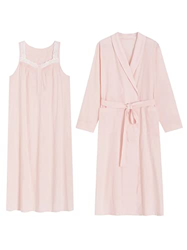 Latuza Women's Sleeveless Cotton Nightgown with Matching Long Robe Set