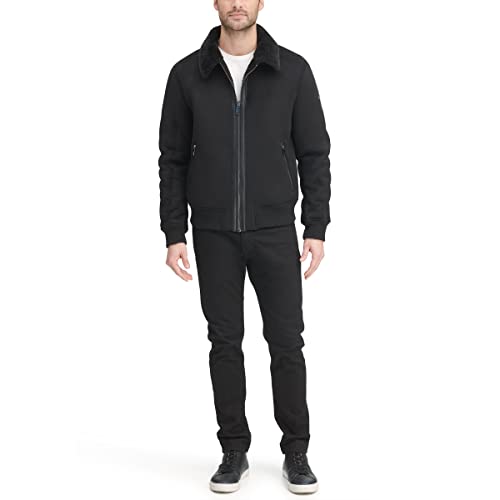 Image of DKNY Men's Faux Shearling Bomber Jacket With Faux Fur Collar