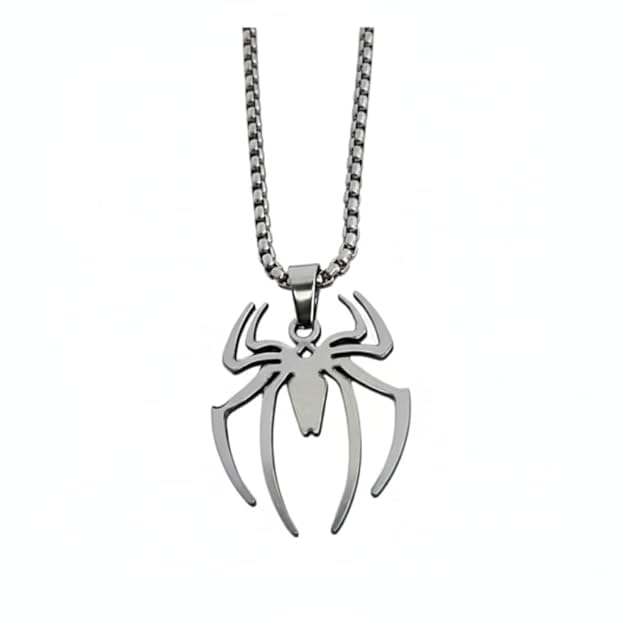 Stainless Steel Spider Pendant Necklace, Silver, Box Chain, Polished premium Metallic finish – Biker, Rock & Roll, Jewelry gift for Men-image-35