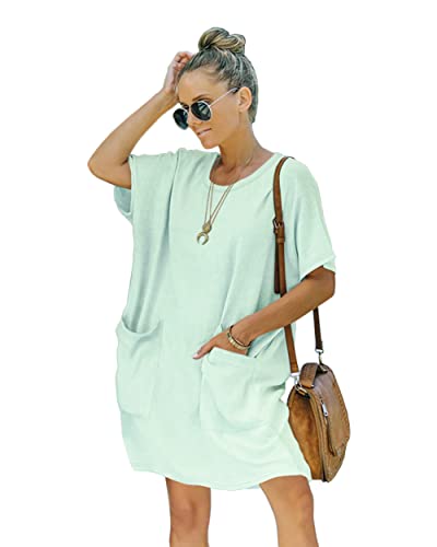 Image of Women's Casual Summer T Shirt Dress Elastic Loose Short Sleeve Dress with Pocket for Women