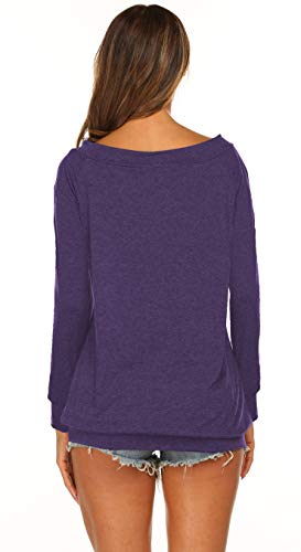 Off The Shoulder Shirts for Women Casual Long Sleeve Blouses and Tops Purple S