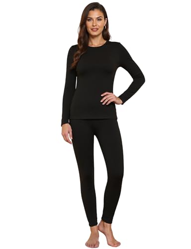 YOGINGO Womens Thermal Fleece Lined Underwear Set Long Johns Base Layer Warm Long Sleeve Shirt & Leggings for Cold Weather Black