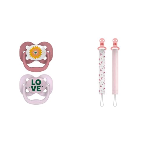 Dr. Brown's Advantage Baby Pacifier, Lavender Love, 2-Pack + Universal Fit Pacifier Clips, Flowers/Stripes, 0-18m, 2-Pack image 2