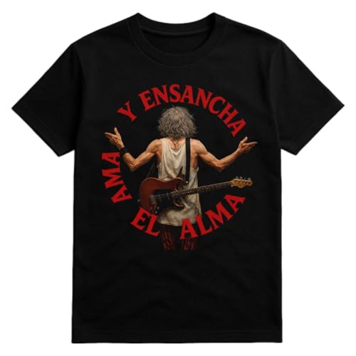 Camiseta Homenaje a Robe Iniesta, Ama y Ensancha el Alma, Negro, Diseño con Guitarra, Tallas S a 3XL (FR/ES, Letras, L, Regular, Regular)