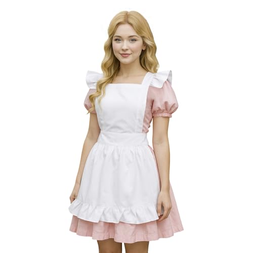 Aspire Tablier rétro à Volants, Tablier Blanc rétro pour Femmes, Costume Vintage en Coton pour...