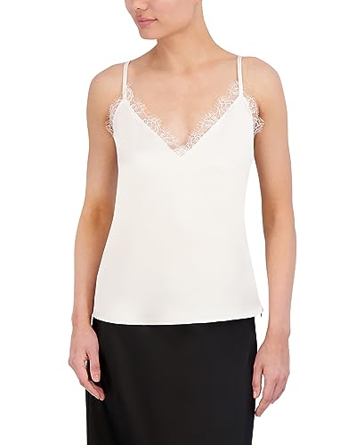 BCBGMAXAZRIA Women's V Neck Sleeveless Pullover Satin Cami Top, Gardenia