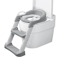 BINTEREST Potty Training Seat with Step Stool Ladder, Potty Training Toilet for Kids Boys Girls, Toddlers - Comfortable Safe Potty Seat with Anti-Slip Pads Ladder (Grey)
