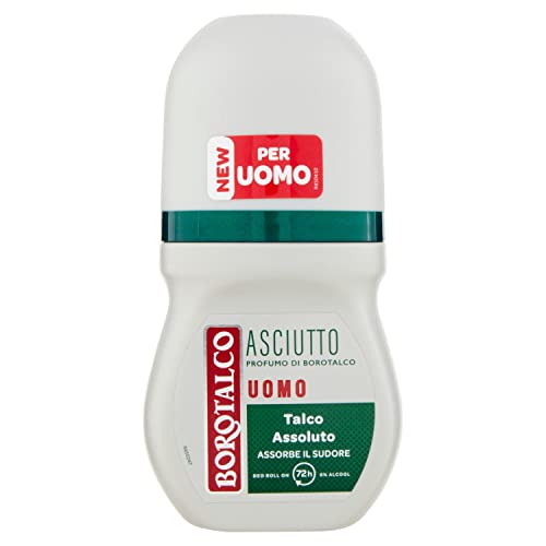 Borotalco, Déodorant roll-on original pour homme, formule sans alcool avec talc absolu, absorbe la transpiration, parfum poudré, efficacité 72h - 1 flacon de 50 ml