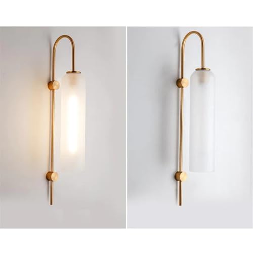 Image of Milky White Long Glass Wall Light | Copper Metal Wall Lamp Fixture | Decorative Lighting for Living Room Bedroom Dining Cafe Bar Restaurant | Modern Home Decor | Without Bulb