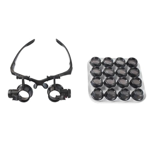 Microscope Magnifying Glass w/8 Pair Lens Eye Jewelry Watch Repair Reading Magnifier Glasses with 2LED Lights Loupe