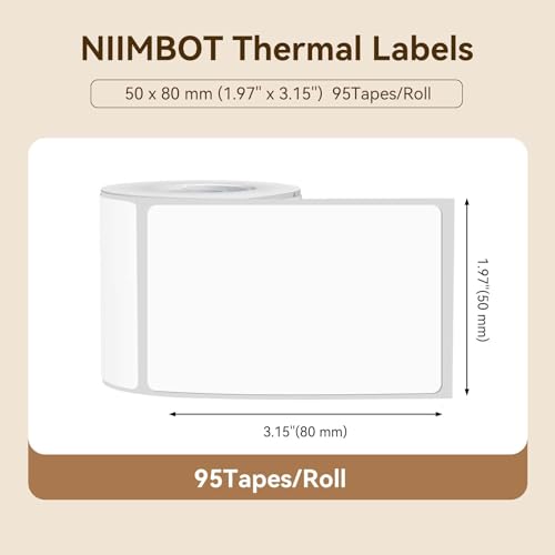 Image of NIIMBOT Labels for B1 /B21 /B31 Label Maker, 50 x 80 mm (1.97'' x 3.15'') 95 Tapes /Roll, Thermal Label Tape, Waterproof, Oil-Proof for Home Office Small Business Labeling Tape Replacement(White)