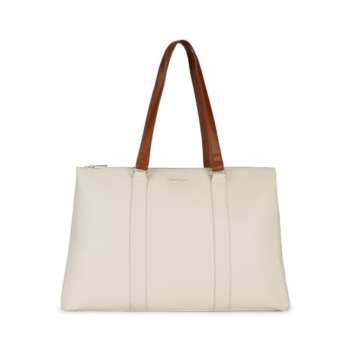 Image of Fastrack Structured Laptop Tote Bag for Women | Faux Leather Work Bag with 15-Inch Padded Sleeve, 3 Compartments, Utility Pockets, Zip Closure | Elegant Office and Travel Tote