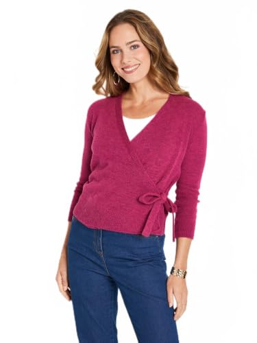 Afibel - Gilet Cache-coeur Court Tricot Mousseux Femme Rose Acrylique