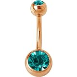 [ROQUE] へそピアス 14G ボディピアス 定番 ダブルジュエルストーン(1個売り) ピンクゴールド ブルージルコン8mm