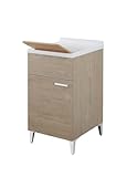 Generico Mobile Lavatoio Stella 45x50 cm in Nobilitato Melaminico Rovere con Vasca in Resina, Sifone e Tavoletta Multiuso in Legno – Lavanderia Salvaspazio, Predisposizione Foro Rubinetto