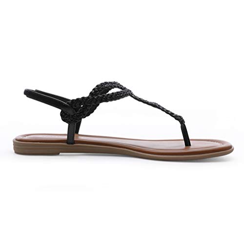 Centropoint Women's Braided T-Strap Thong Slip On Flat Sandals With Elastic Brand Roman Gladiator Fashion Flip Flop Shoes(Black, Numeric_8) #TOP3