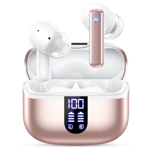 NANSLS Wireless Earbuds, Bluetooth 5.3 Wireless Earphones in Ear with ENC Noise Cancelling Mic, Clear Sound, Waterproof Earbuds, Touch Control Bluetooth Earphones for iOS/Android/Sport (Rose)