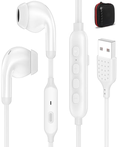 USB A Earbuds with Microphone Mute Button PC Laptop Headphones, 3 EQ Music Mode 7.5FT Tangle-Free Long Cord Corded Lightweight Small in Ear Buds Wired Computer Earphones Wire for School Online Classes