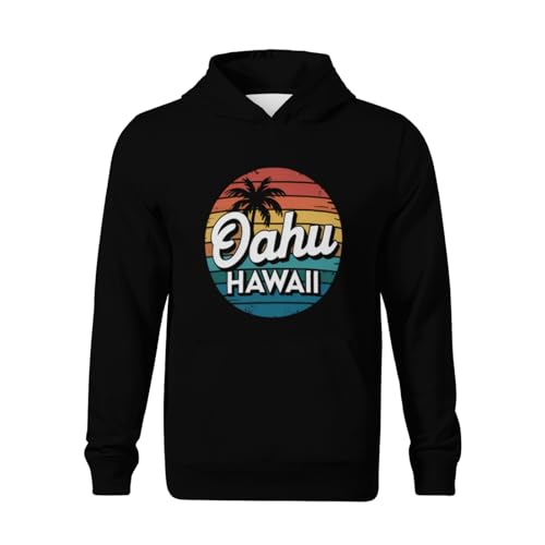 Kids Oahu Hawaii Retro Classic Vintage Design Boys Girls Lightweight Kangaroo Pocket Fleece Hoodies2